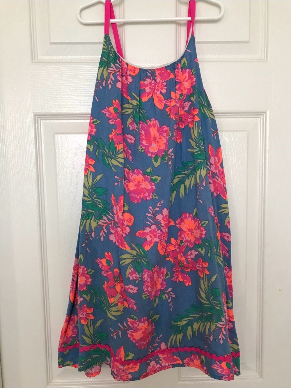 Tommy Bahama Blue Floral Sundress with Hot Pink Straps